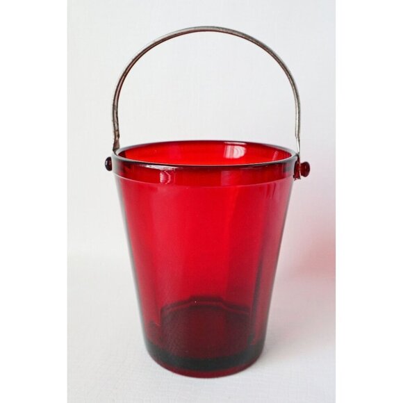 Vintage Royal Ruby Ice Bucket with Handle Barware 1940s - Picture 2 of 6
